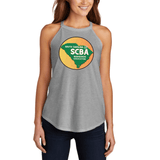 SCBA Halter Tank in gray, featuring South Carolina Beekeepers Association logo, worn by model for a stylish and comfortable look.