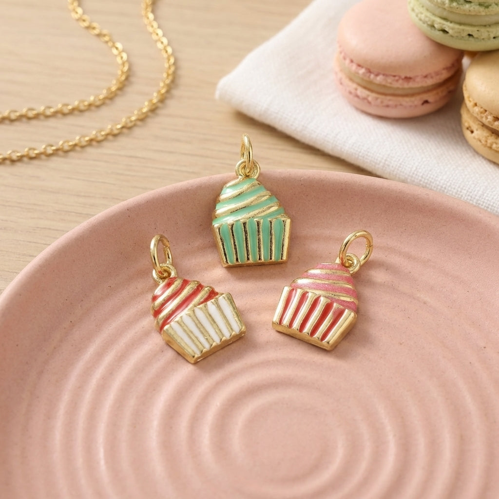 Gold Frosted Cupcake Charm - Winks Design Studio,LLC