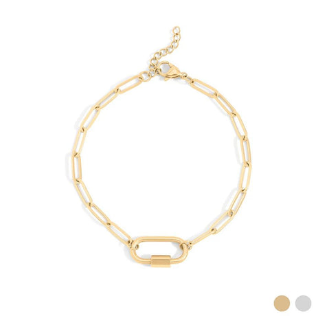 18K Gold Paperclip Carabiner Bracelet