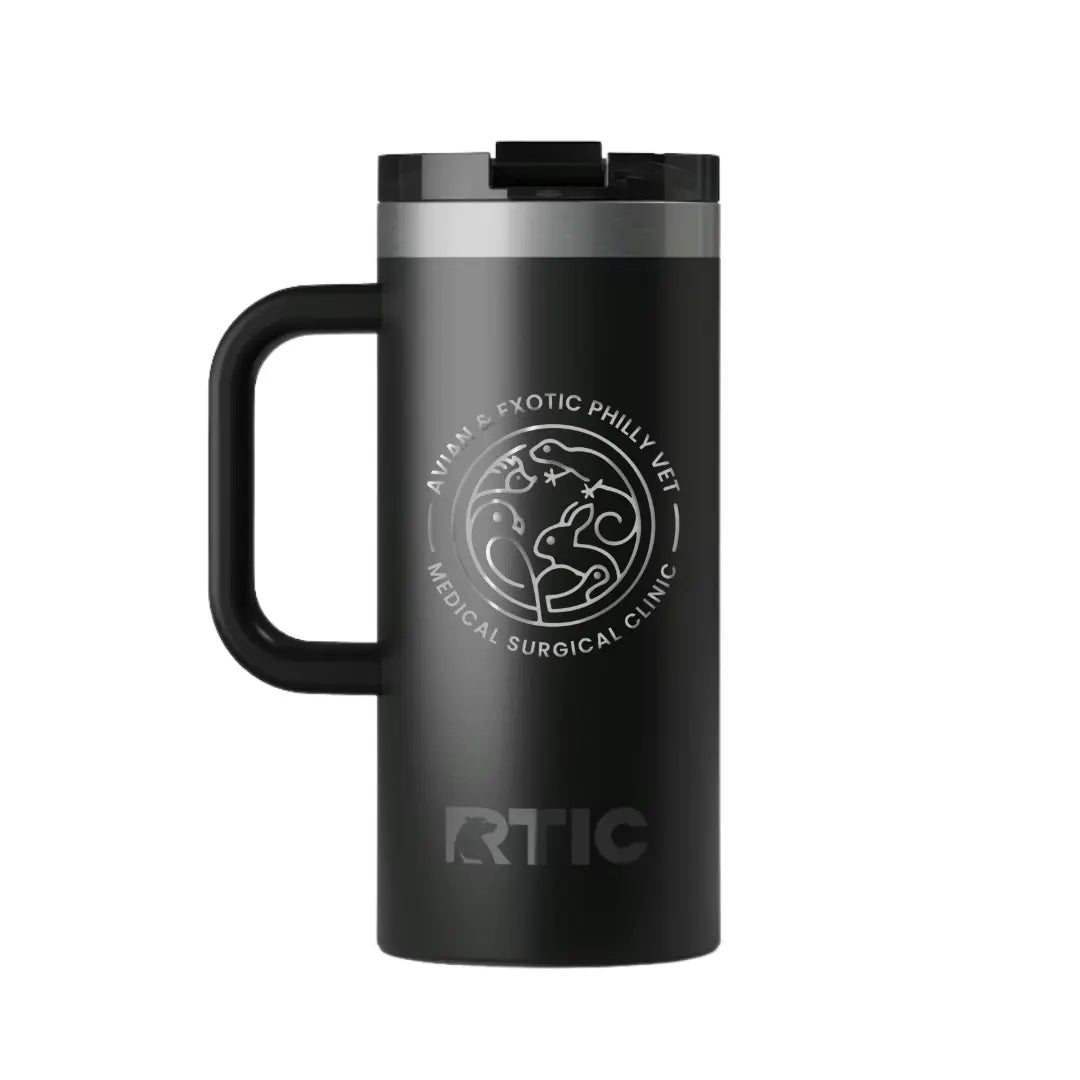 Avian Exotic RTIC Road Trip travel tumbler by Winks Design Studio, LLC with colorful bird and nature-themed design.
