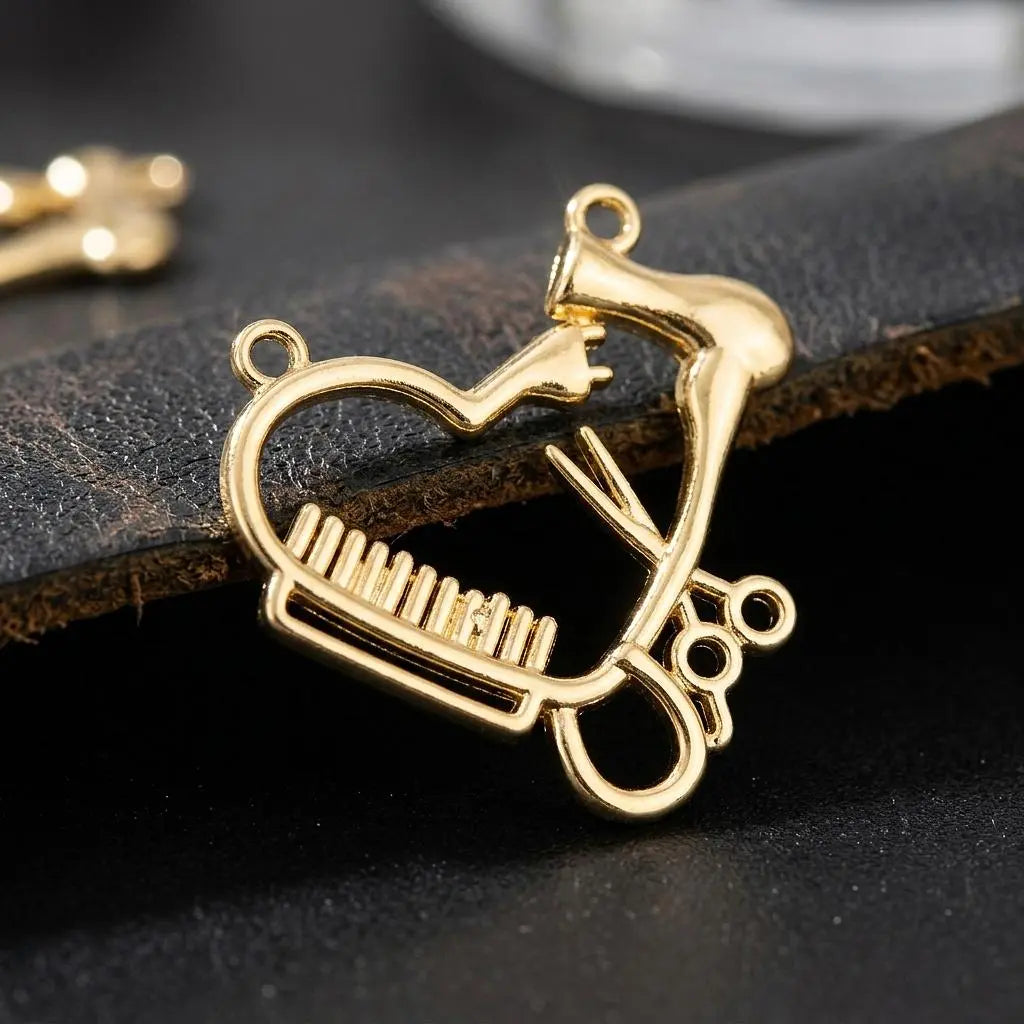 18K gold hair-themed charm by Winks Design Studio, LLC, featuring intricate detailing, suitable for jewelry or charm bracelets.
