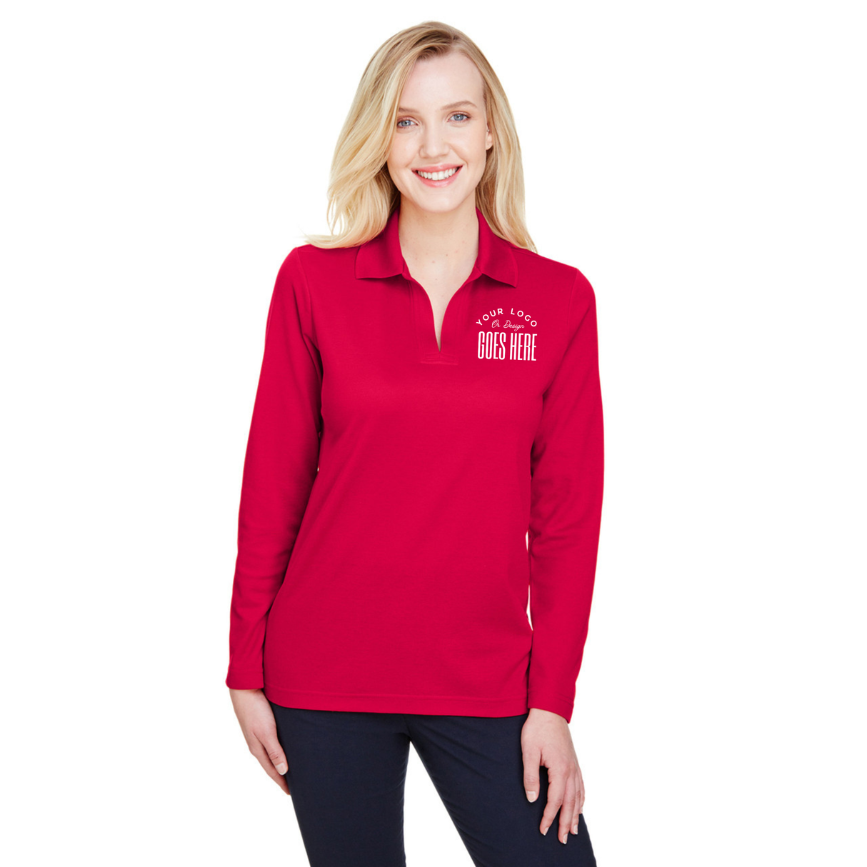 Custom Women's Long Sleeve Performance Polo | Devon & Jones CrownLux - Winks Design Studio,LLC