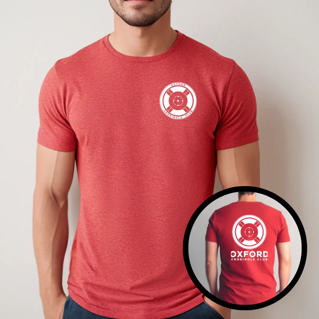 Winks Design Studio Oxford Crokinole Club short sleeve T-shirt with a casual fit and printed logo on the front, white fabric.