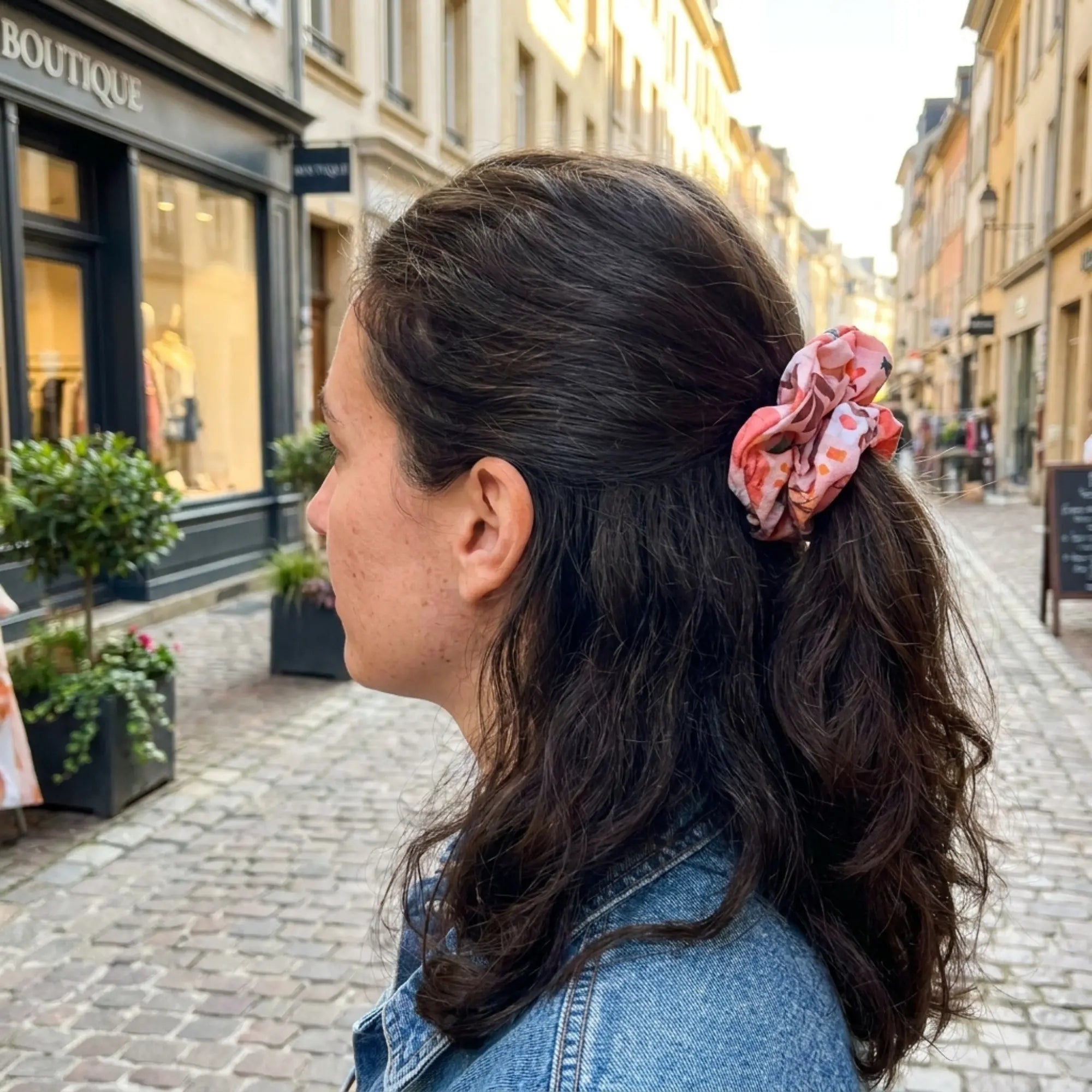 Pumpkin Patch fall-themed scrunchie by Winks Design Studio, LLC with cozy, autumn-inspired fabric and pumpkin print.