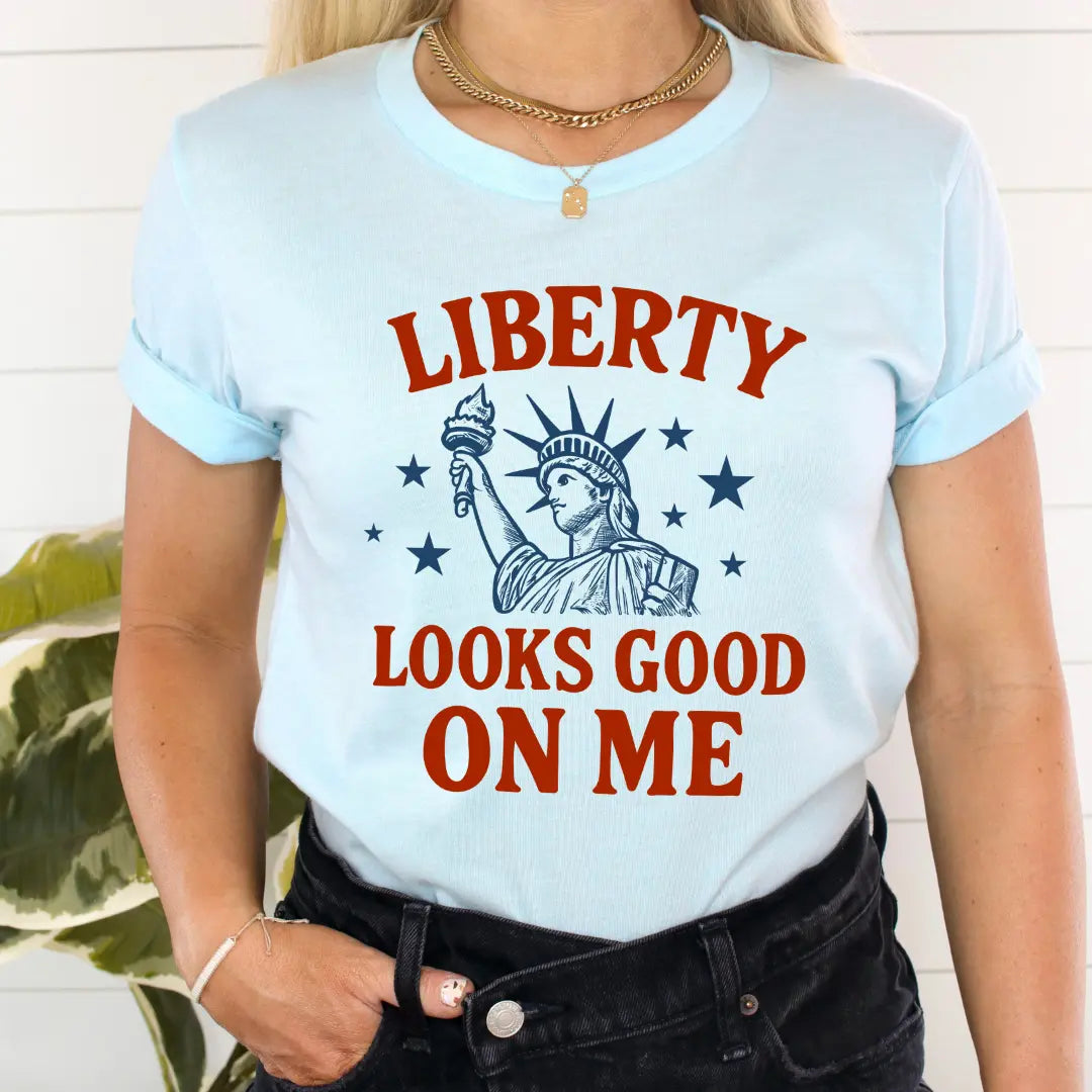 Winks Design Studio Liberty Looks Good T-shirt in soft cotton with a stylish graphic print on the front.