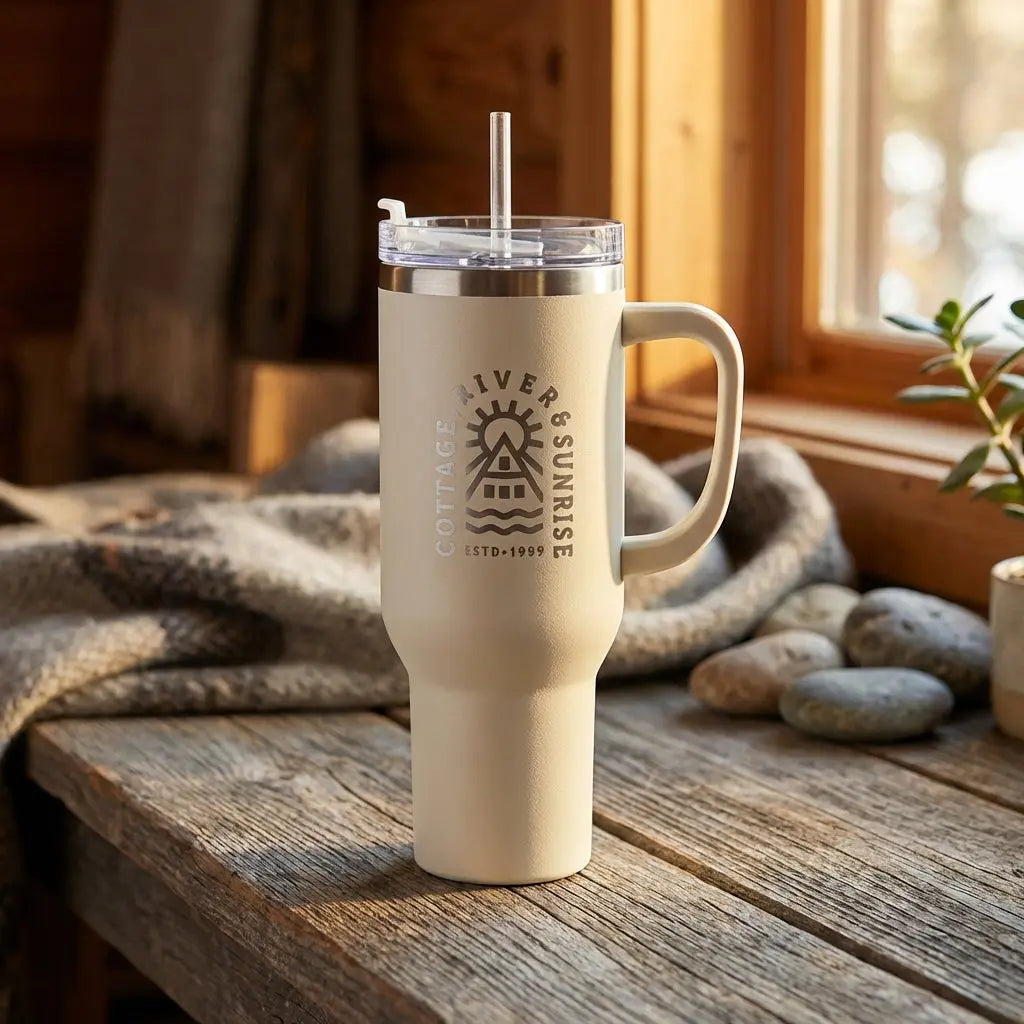 Custom 40oz powder coated tumbler by Winks Design Studio, LLC, with a sleek finish and durable design.
