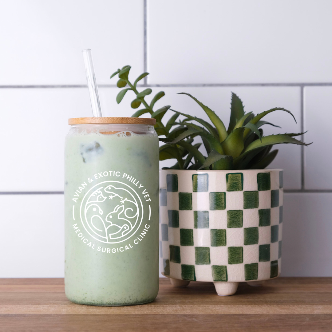 Vidrio esmerilado exótico aviar con tapa de bambú y pajita