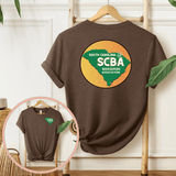 SCBA short sleeve t-shirt featuring South Carolina Beekeeper Association logo, made from high-quality cotton and polyester blend, displayed front and back.