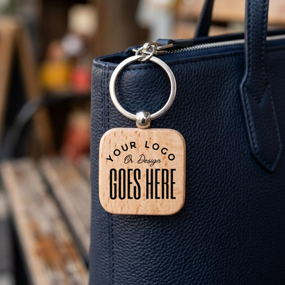 Custom Engraved Square Wooden Keychain