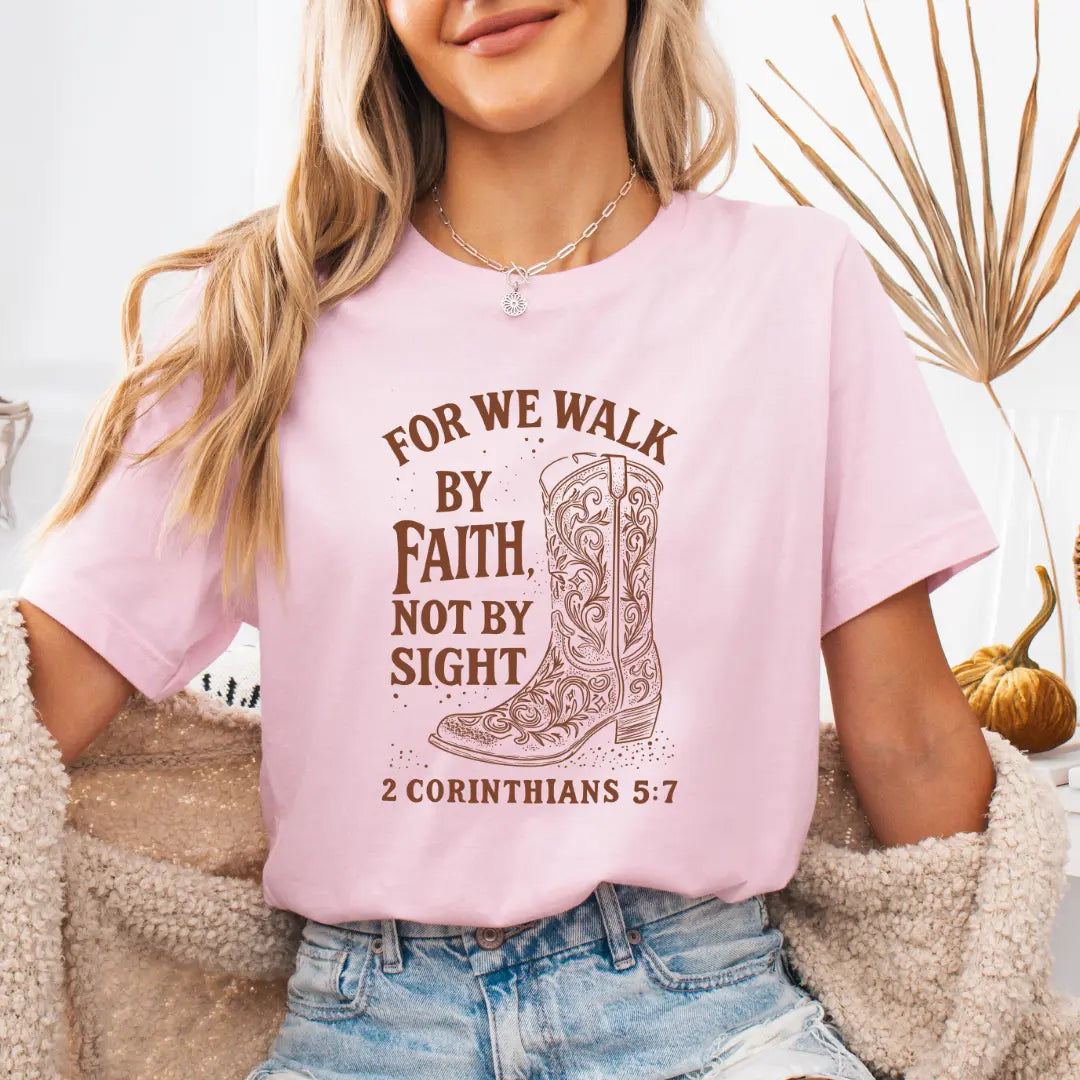 Winks Design Studio Western Boot Graphic T-shirt featuring a faith-inspired design and casual style.