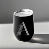Custom Floral Monogram 12oz Wine Tumbler - Winks Design Studio,LLC