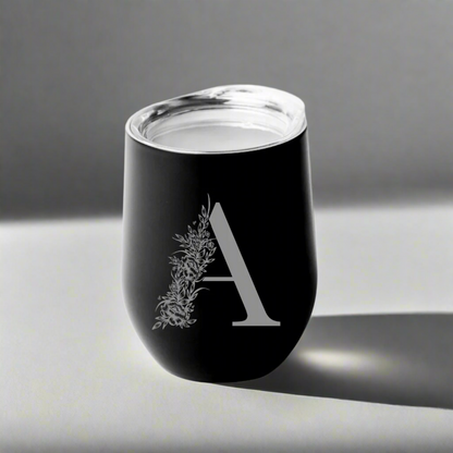 Custom Floral Monogram 12oz Wine Tumbler - Winks Design Studio,LLC