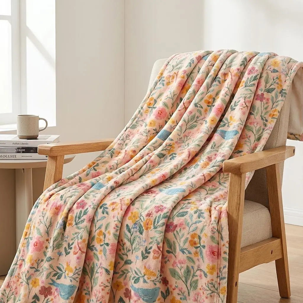 Winks Design Studio LLC Storybook Garden fleece blanket with colorful floral and garden illustrations for cozy comfort.