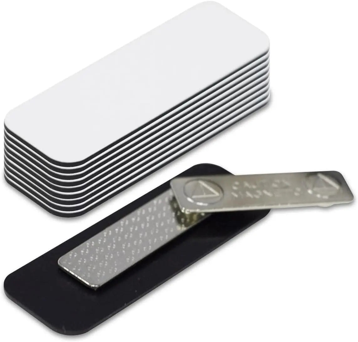 Custom engraved magnetic name badge by Winks Design Studio, LLC featuring a sleek design with a personalized name and magnetic attachment.