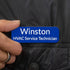 Custom engraved magnetic name badge from Winks Design Studio, LLC featuring a sleek, professional design with personalized text.