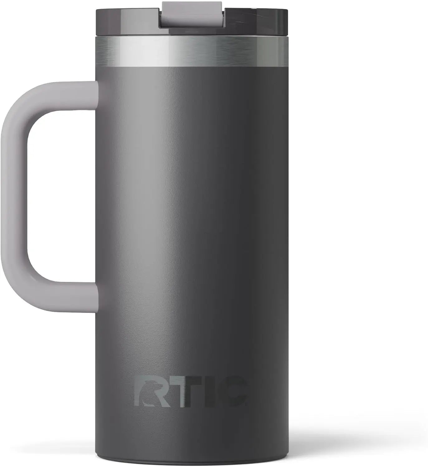 Custom engraved 16oz RTIC travel mug by Winks Design Studio, LLC, featuring a sleek stainless steel body and spill-proof lid.