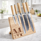 Custom Engraved 6-Piece Chef Knife Set with Magnetic Rubberwood Block