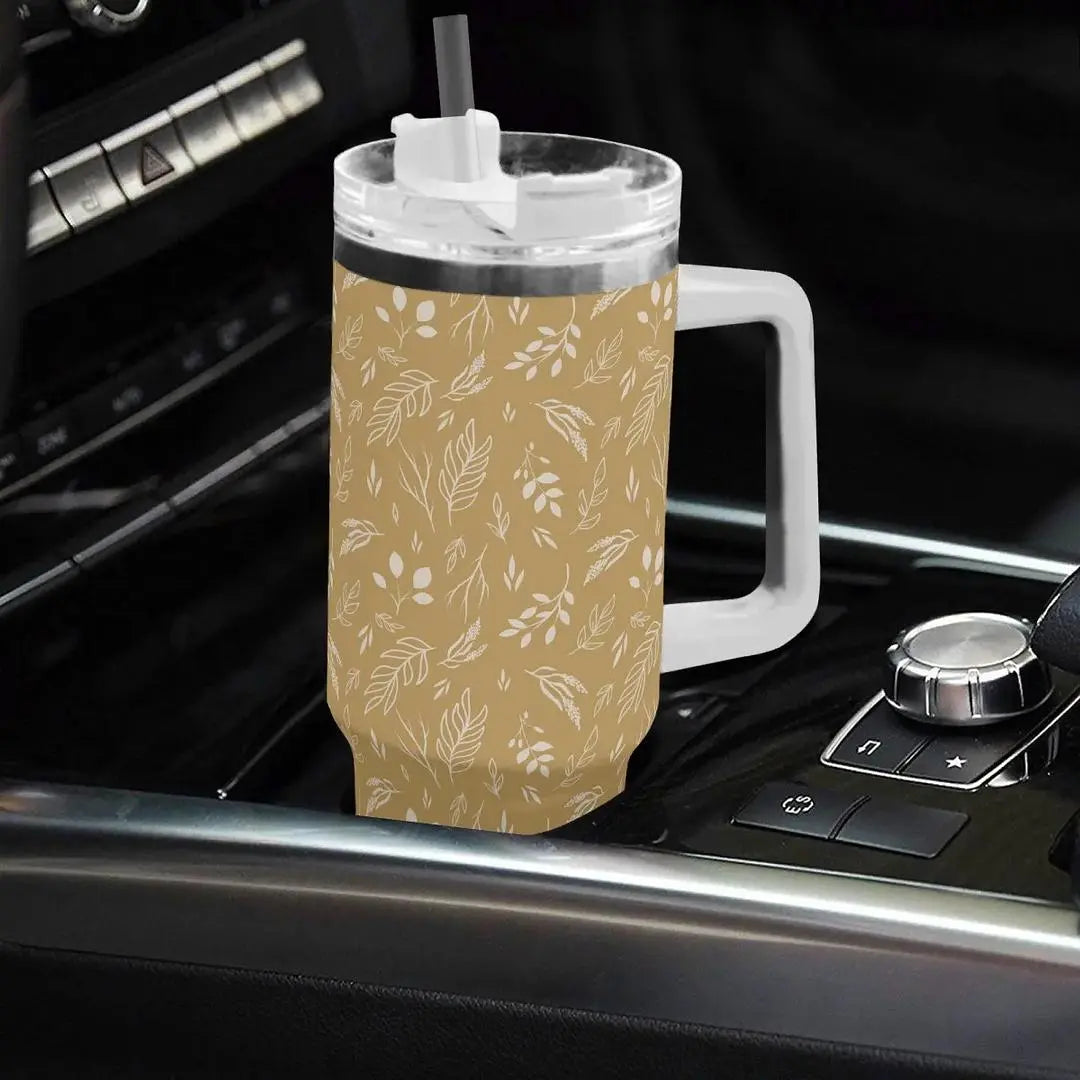 Golden Meadow stainless steel tumbler by Winks Design Studio, LLC, featuring a sleek 40oz design with a golden meadow pattern.