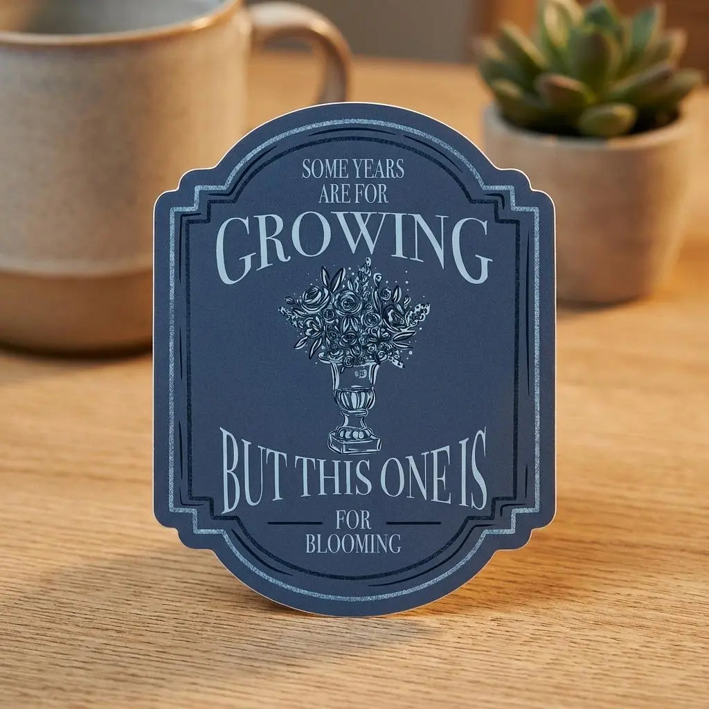 Colorful "Some Years Are for Growing" sticker by Winks Design Studio, LLC, featuring vibrant lettering and decorative elements.