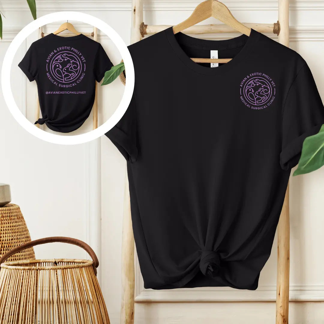 Winks Design Studio, LLC Avian Exotic short sleeve T-shirt with vibrant bird print on white fabric.
