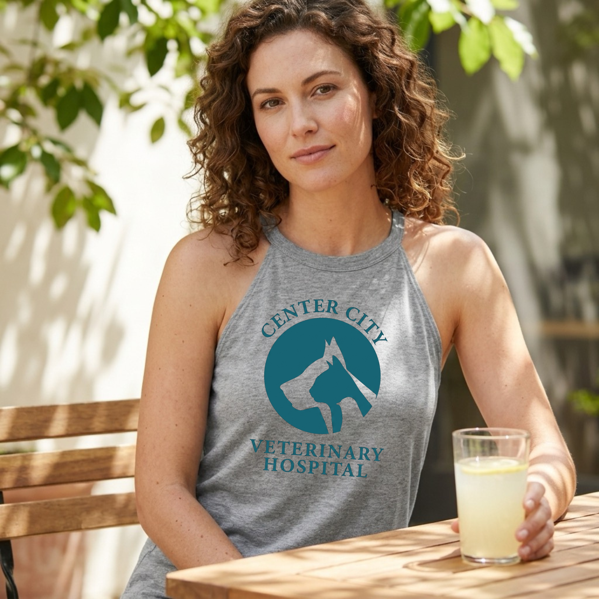 Winks Design Studio LLC Center City Vet halter tank top in black, sleeveless with a fitted design and halter neckline.