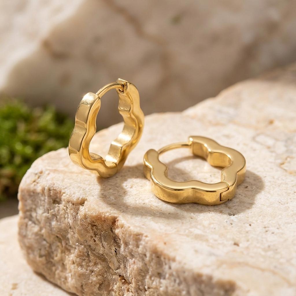 18K Flower Huggie Earrings - Winks Design Studio,LLC