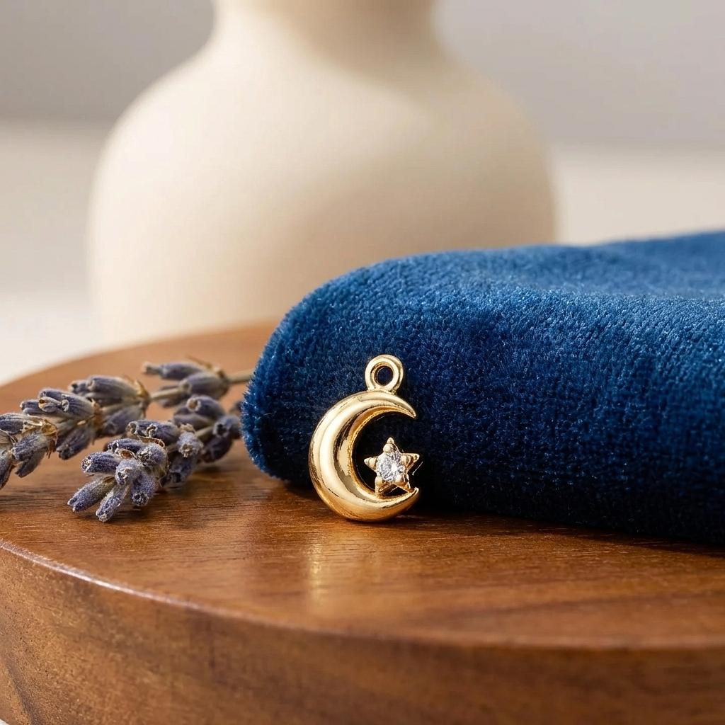 Tiny moon and star charm jewelry from Winks Design Studio, LLC, featuring a delicate moon and star pendant.