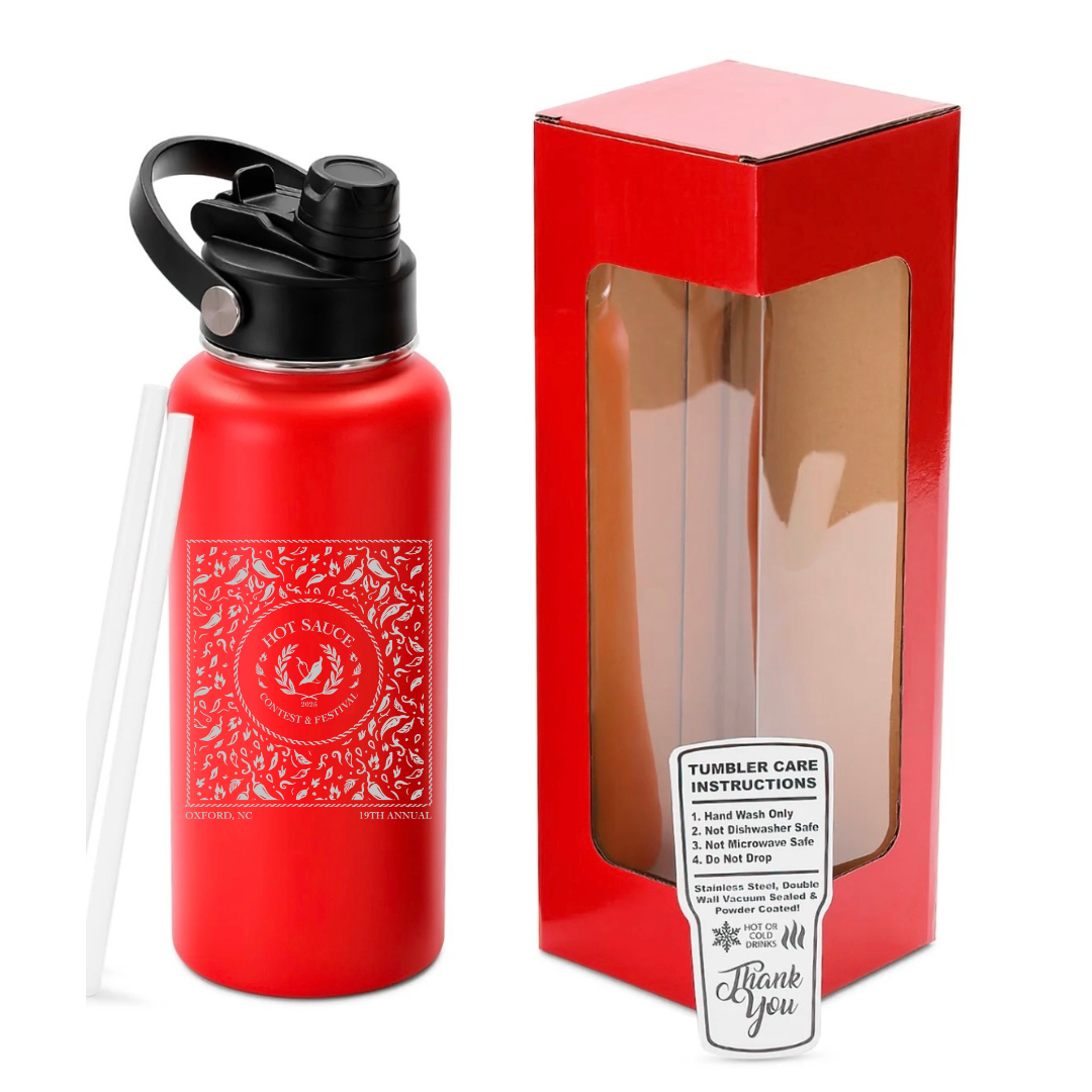 NC Hot Sauce Contest & Festival Pepper Bandana 32oz Hydro Bottle - Winks Design Studio,LLC