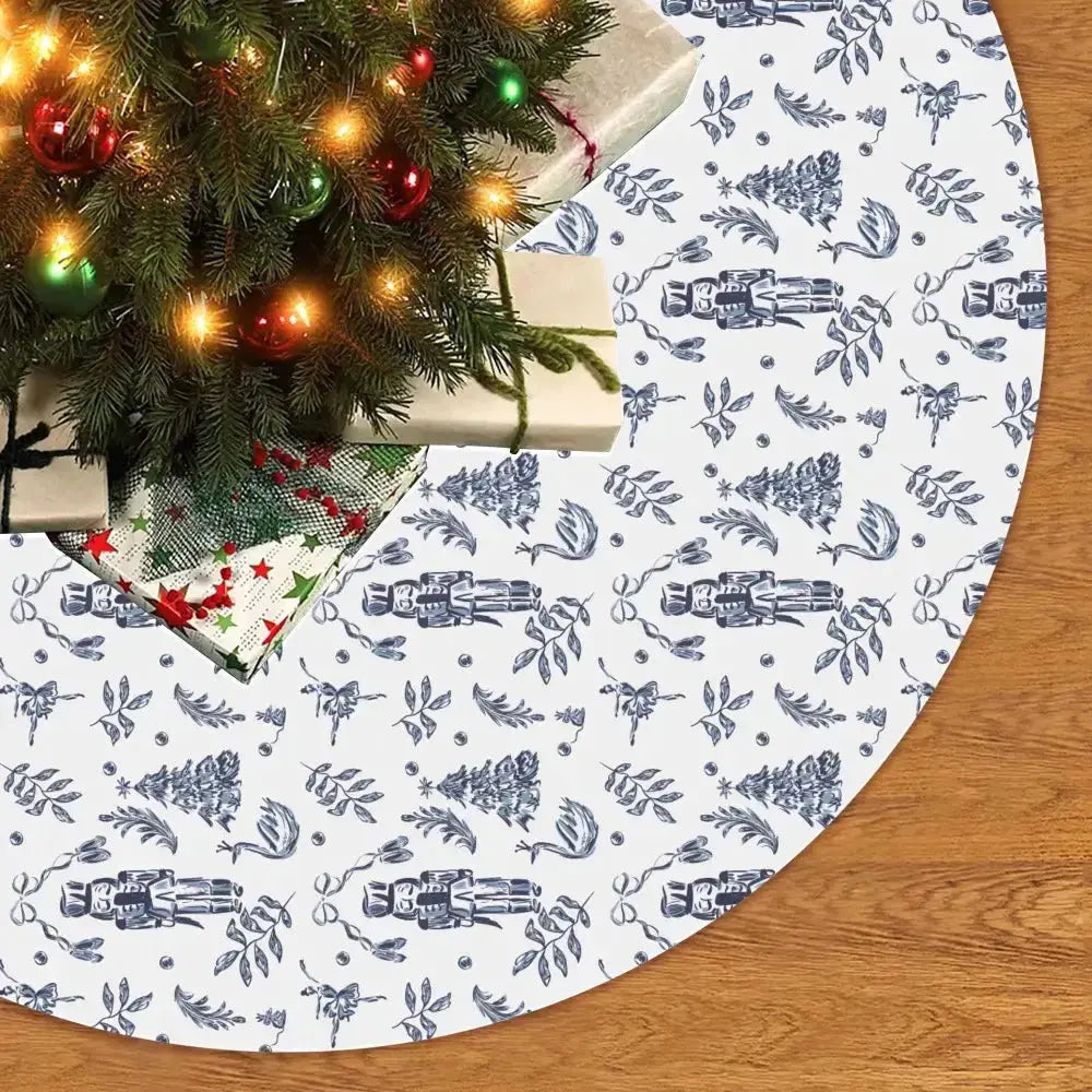 Elegant Nutcracker Christmas Tree Skirt from Winks Design Studio, LLC with festive holiday design and soft fabric.