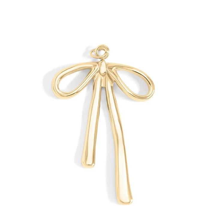 18K Gold Long Bow Charm - Winks Design Studio,LLC