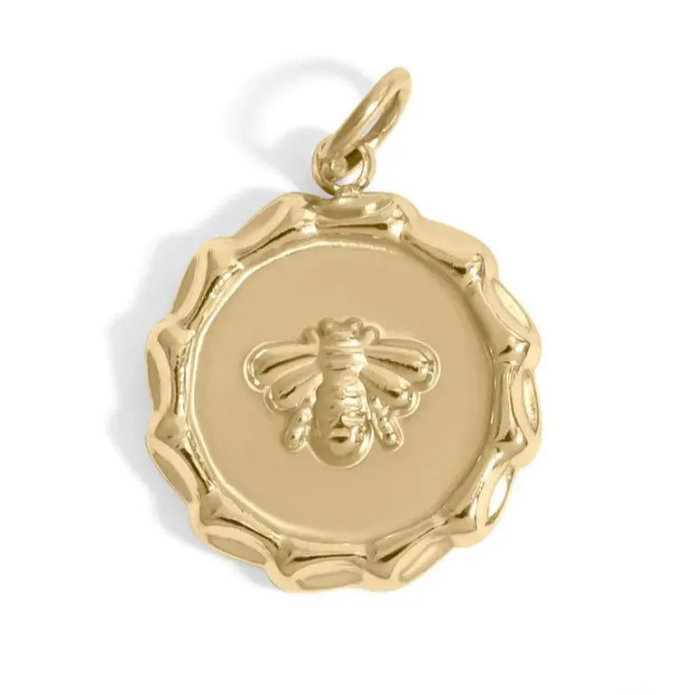 18K gold bee pendant charm with detailed design, crafted by Winks Design Studio, LLC, featuring a delicate bee motif.