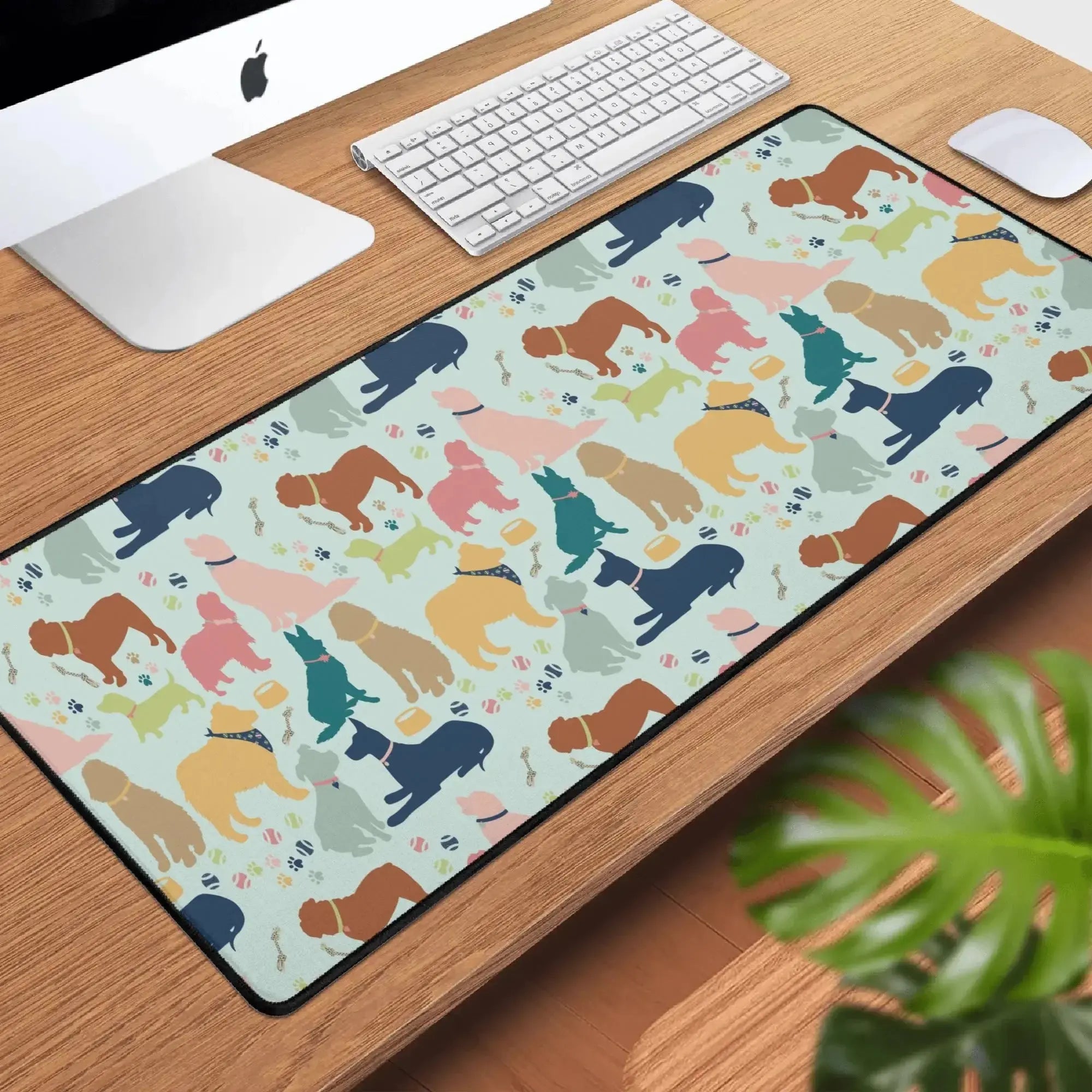 Dog Lover Desk Mat by Winks Design Studio, LLC featuring a playful dog print on a soft, durable desk mat for pet enthusiasts.