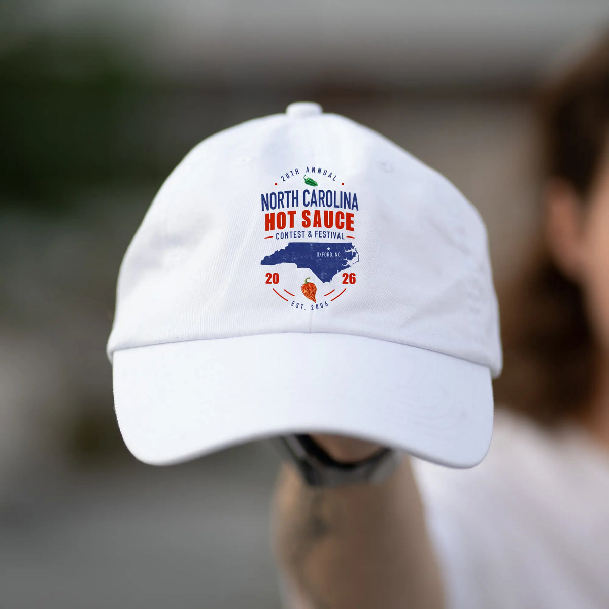 Winks Design Studio Carolina Classic twill hat with hot sauce festival embroidery, casual streetwear accessory.