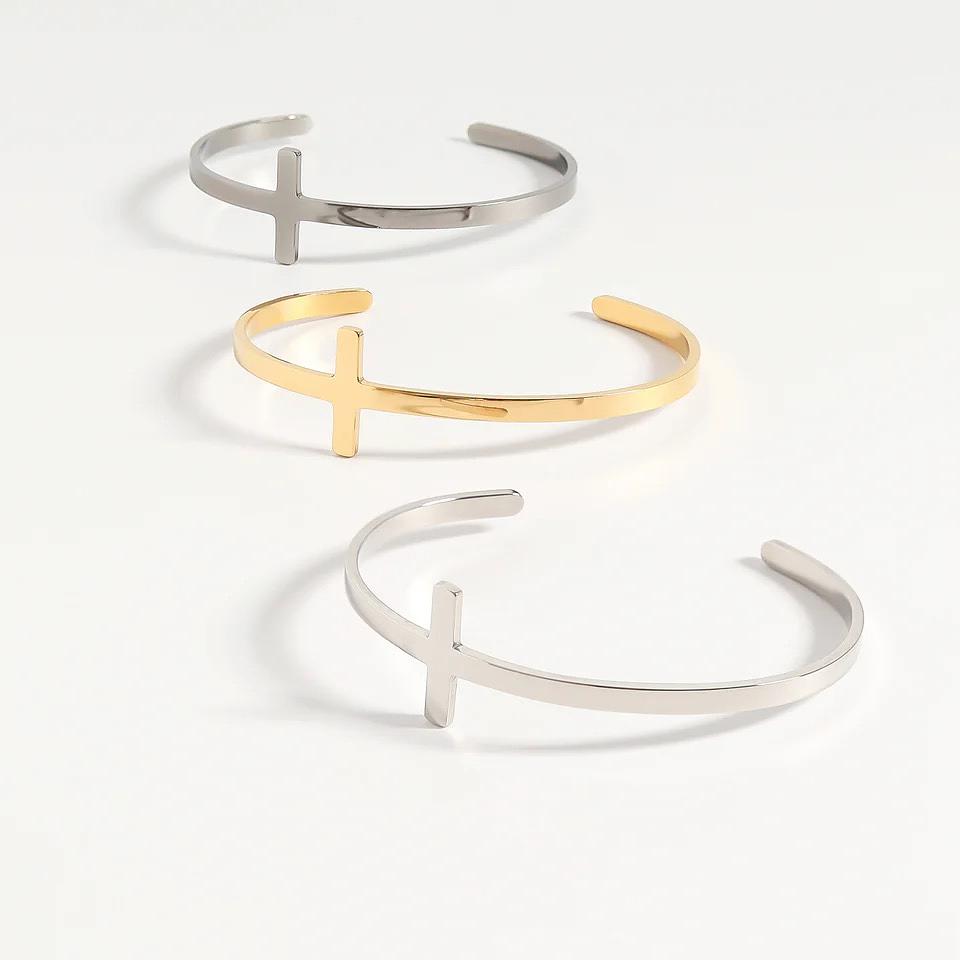 Philippians 4:13 Cross Cuff 18K Gold Bracelet - Winks Design Studio,LLC