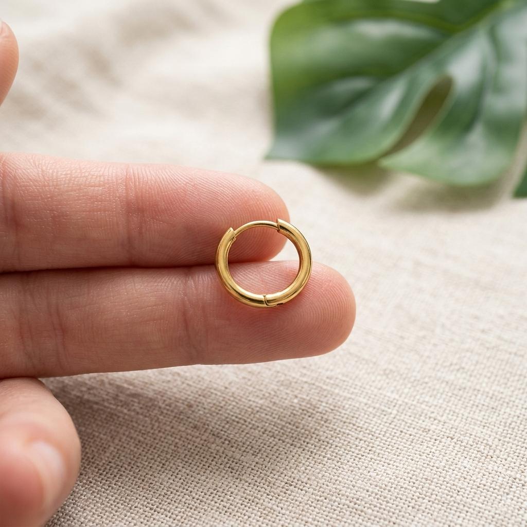 18K Gold Classic Hoop Huggie Earrings - Winks Design Studio,LLC