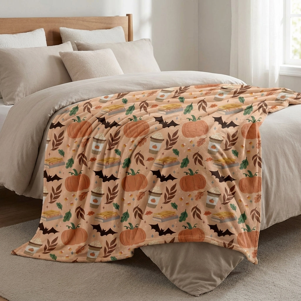 Pumpkin Patch Fall Themed Blanket 80x60 | Cozy Fleece Throw