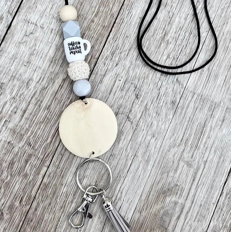 Custom silicone teacher bead lanyard necklace by Winks Design Studio, LLC, featuring colorful beads and a durable silicone design.