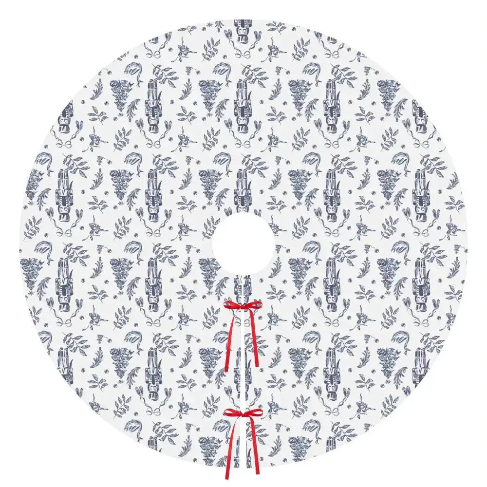 Elegant Nutcracker Christmas Tree Skirt by Winks Design Studio, LLC, featuring festive nutcracker and holiday-themed design.