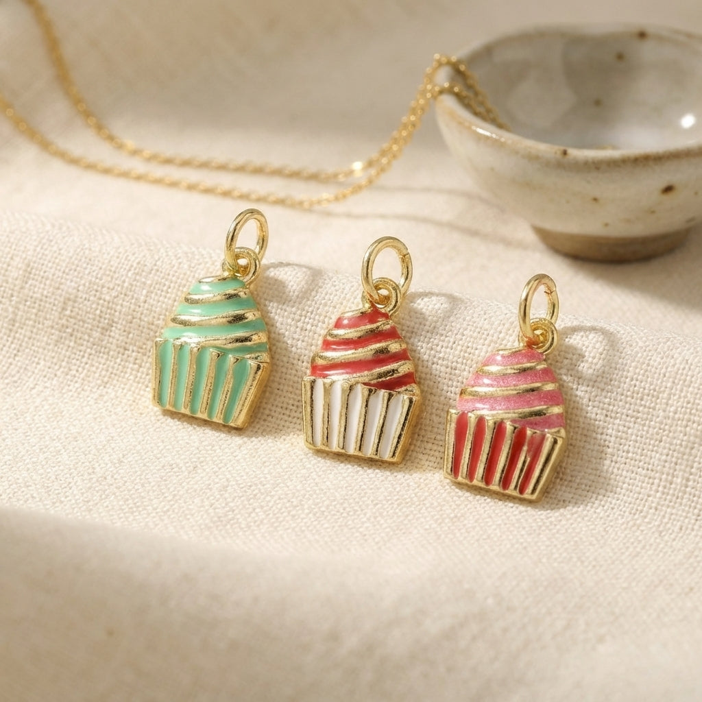Gold Frosted Cupcake Charm - Winks Design Studio,LLC