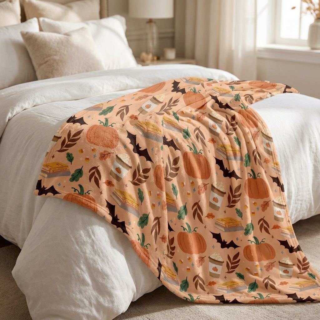 Pumpkin Patch Fall Themed Blanket 80x60 | Cozy Fleece Throw