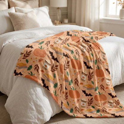 Pumpkin Patch Fall Themed Blanket 80x60 | Cozy Fleece Throw - Winks Design Studio,LLC