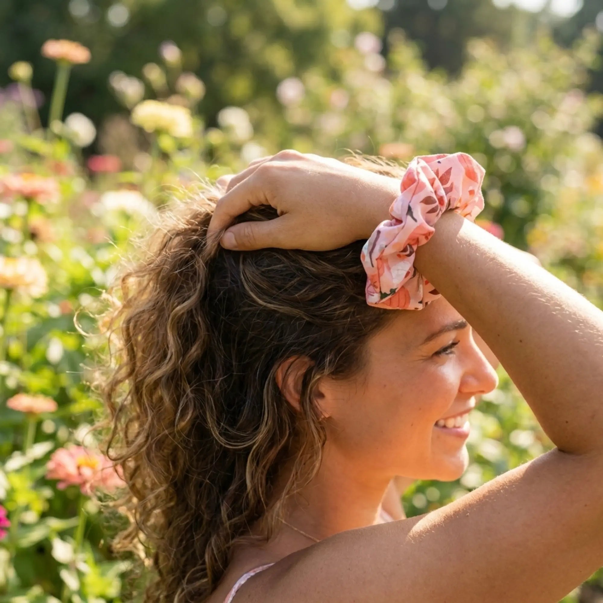 Winks Design Studio fall-themed pumpkin patch scrunchie with cozy fabric and autumn-inspired colors, perfect for seasonal hair accessories.