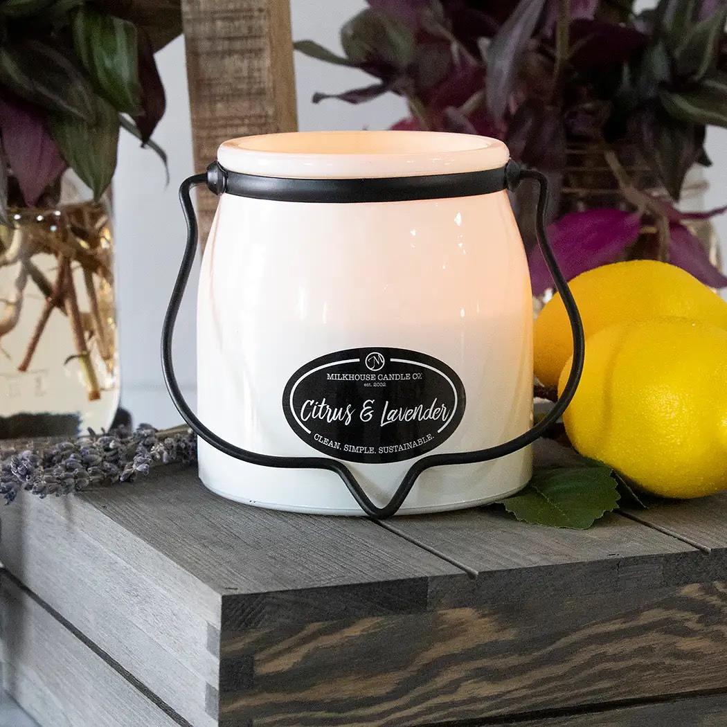 Milkhouse Candle 16oz Butter Jar Candle: Citrus &amp; Lavender - Winks Design Studio,LLC