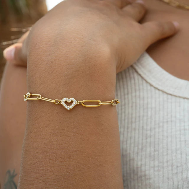 18K Gold Heart Paperclip Chain Bracelet - Winks Design Studio,LLC