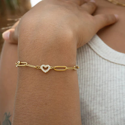 18K Gold Heart Paperclip Chain Bracelet - Winks Design Studio,LLC