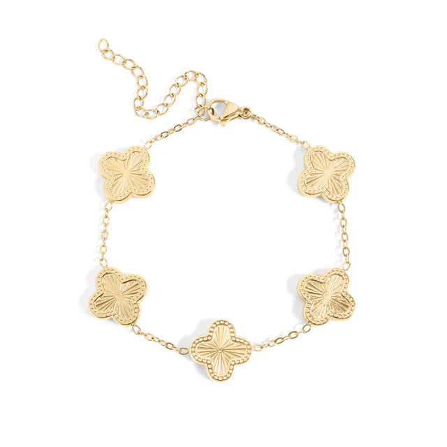 Lucky Clover Charm Bracelet - 18K Gold Four Leaf Clover Bracelet - Winks Design Studio,LLC