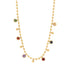 Gold necklace with colorful gemstones on a white background
