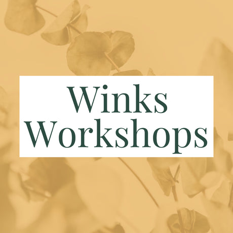 Winks Workshops text on a floral background