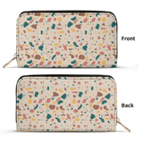 Stylish Terrazzo Wallet made from high-quality PU material, showcasing front and back views with colorful terrazzo pattern.