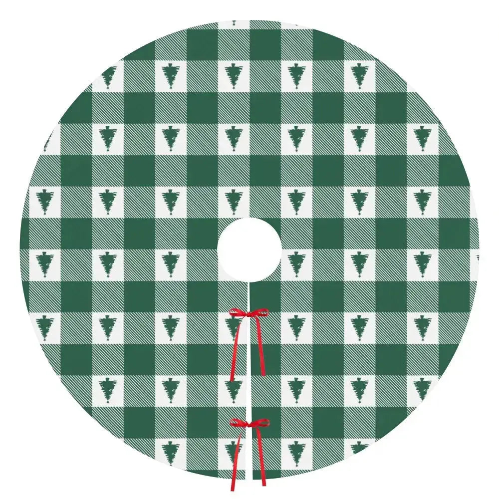 Buffalo check Christmas tree skirt in red and black plaid, Winks Design Studio, LLC holiday decor for festive trees.